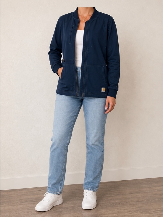 Carhartt Jackets & Blazers - Carhartt Jacket Womens Medium Blue Scrub Softshell Rugged Flex Fleece Modern Fit